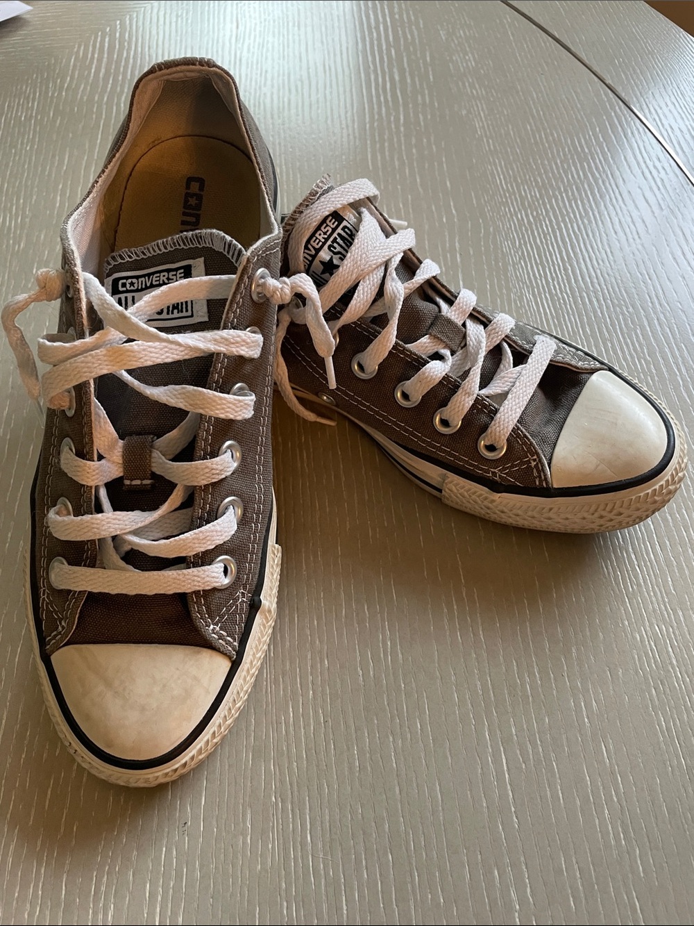 Converse Women’s 7 or Men’s 5, Gray Canvas Low-Top Sneakers with White Accents